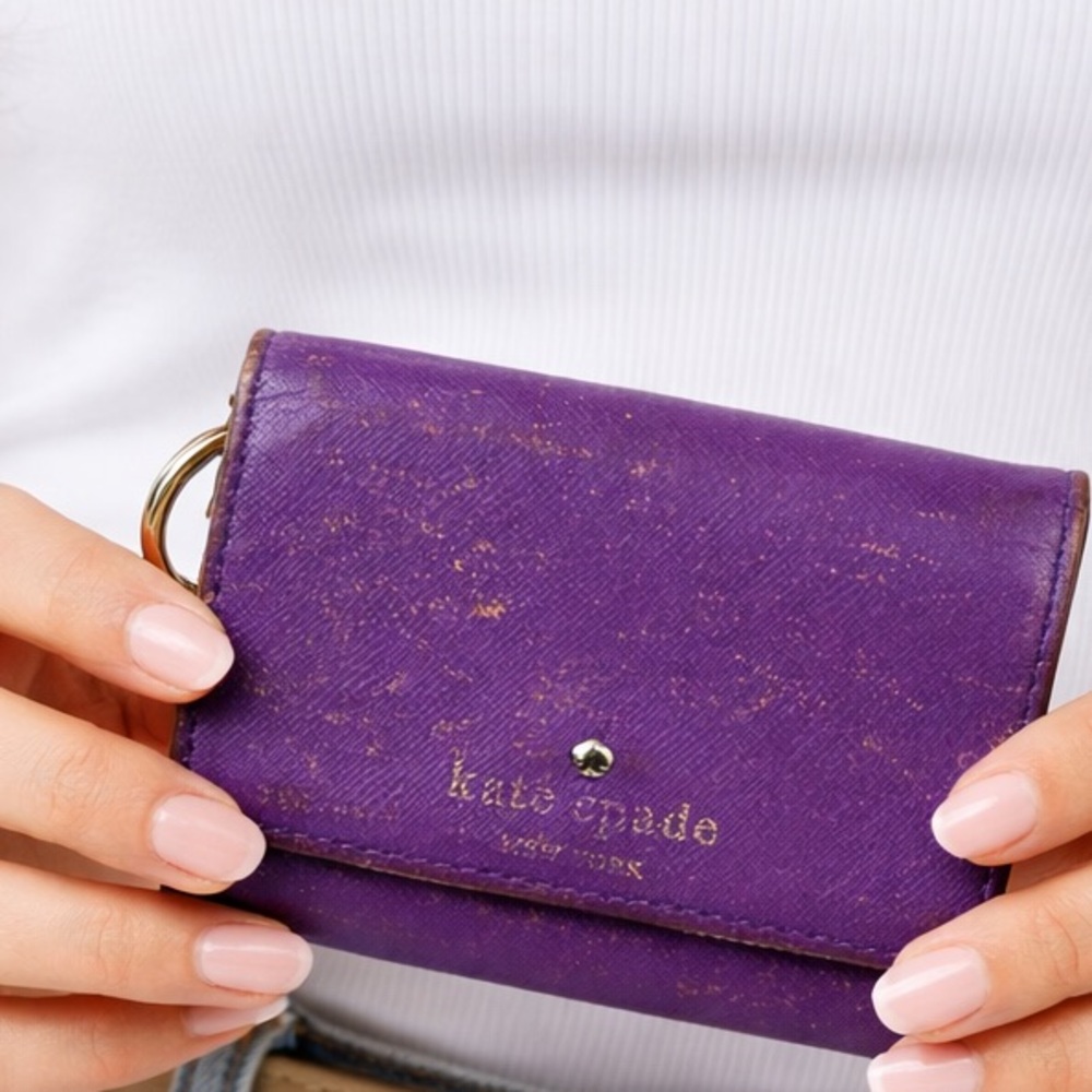 Kate Spade Purple Saffiano Leather Bifold Wallet - Picture 2 of 13
